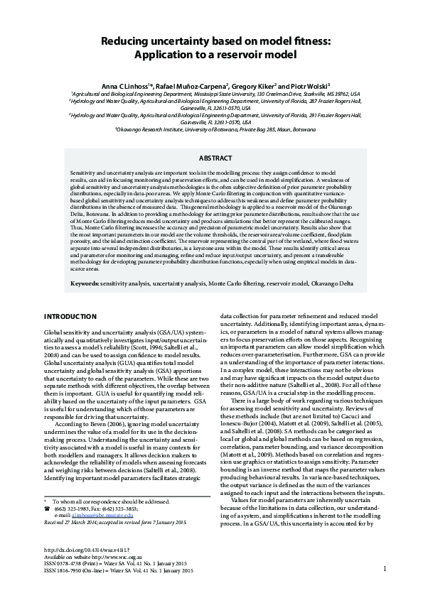 (PDF) Reducing uncertainty based on model fitness: Application to a ...