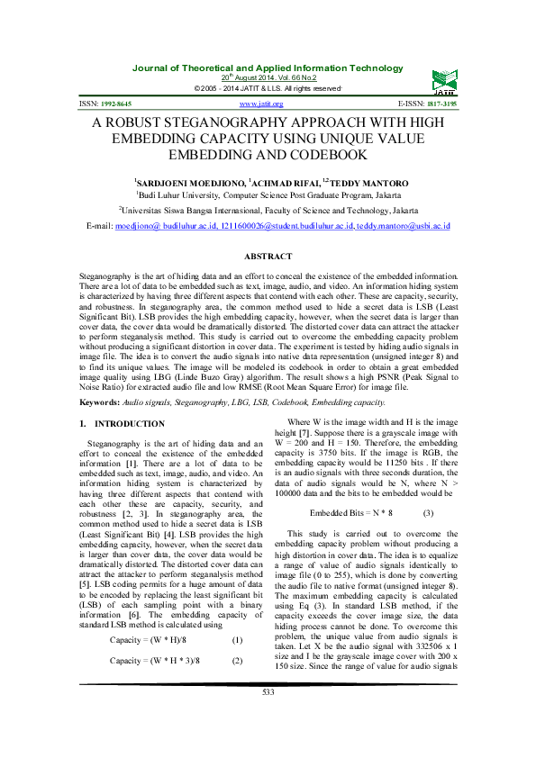 (PDF) A Robust Steganography Approach with High Embedding Capacity ...