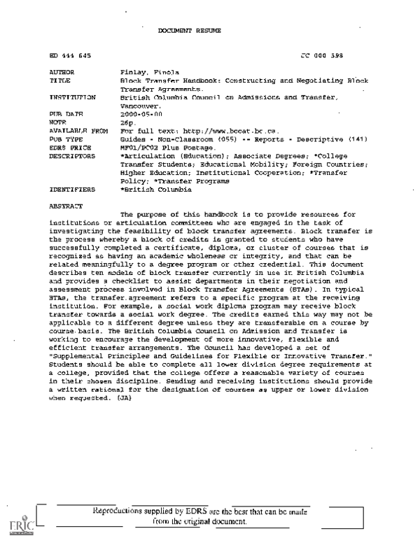 (PDF) Block Transfer Handbook: Constructing and Negotiating Block ...