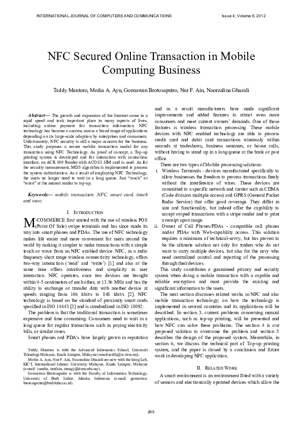 (PDF) NFC secured online transaction in mobile computing business