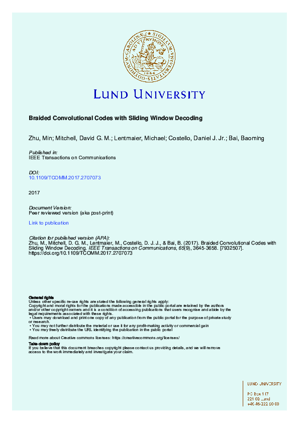 (PDF) Braided Convolutional Codes With Sliding Window Decoding