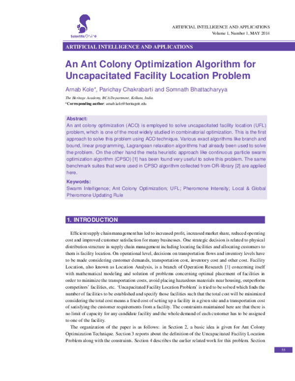(PDF) An Ant Colony Optimization Algorithm for Uncapacitated Facility ...
