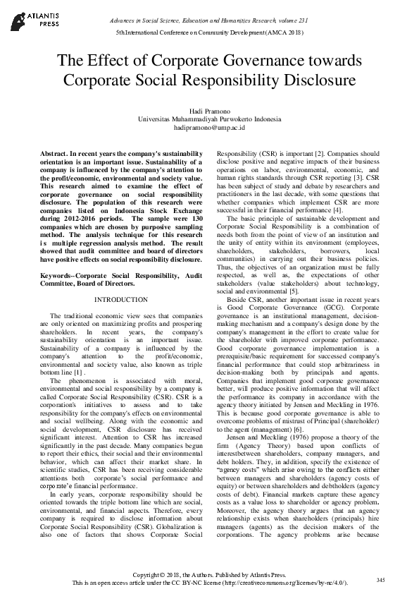 (PDF) The Effect of Corporate Governance towards Corporate Social ...