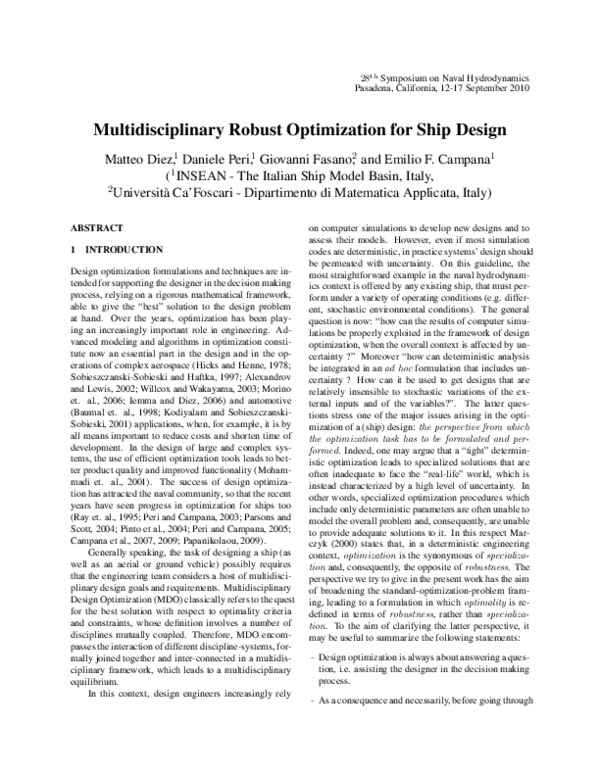 (PDF) Multidisciplinary Robust Optimization for Ship Design
