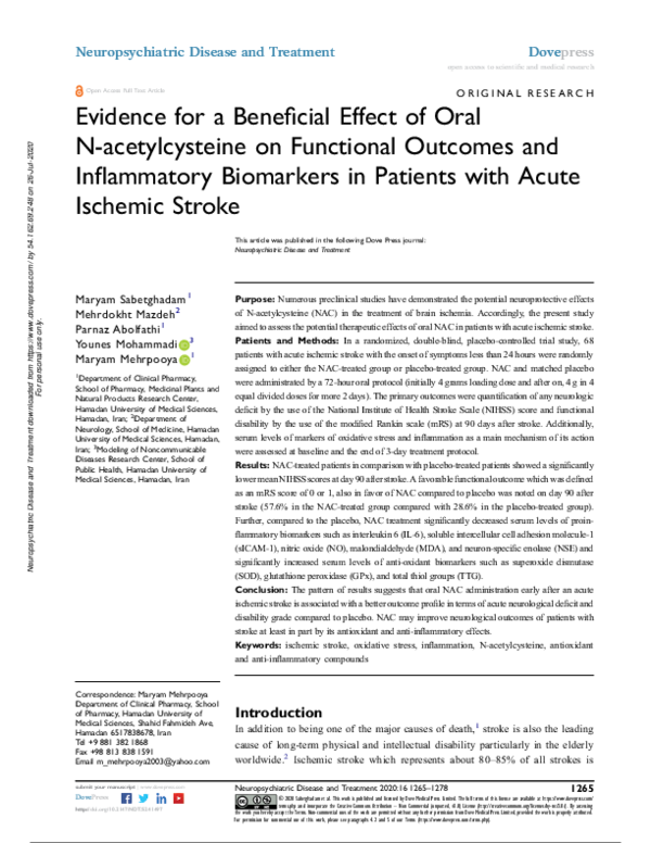 (PDF) Evidence for a Beneficial Effect of Oral N-acetylcysteine on ...
