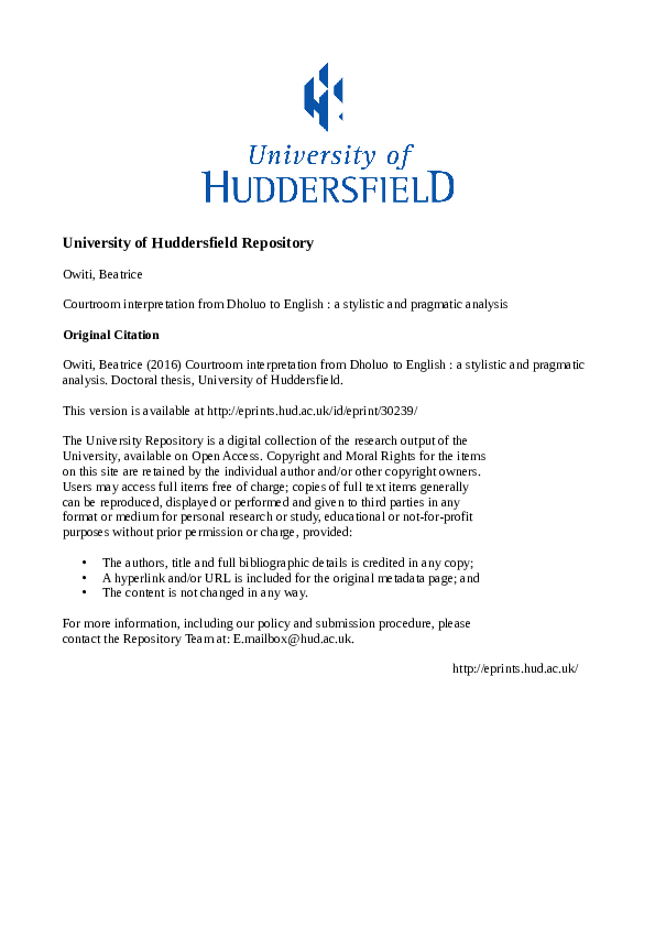 PDF) Courtroom interpretation from Dholuo to English : a stylistic 
