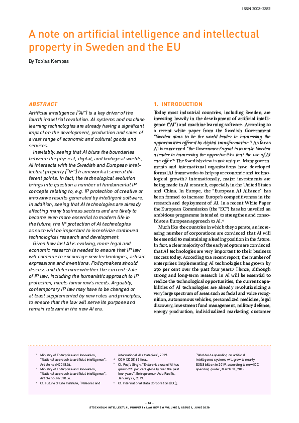 (PDF) A note on artificial intelligence and intellectual property in ...