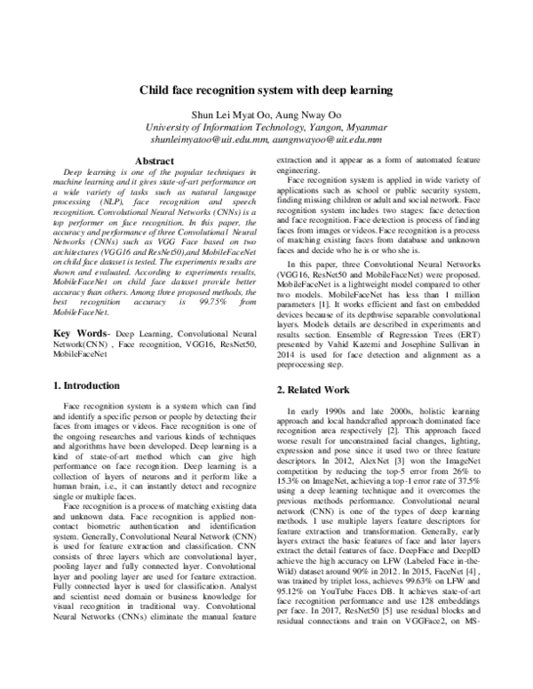 (PDF) Child face recognition system with deep learning