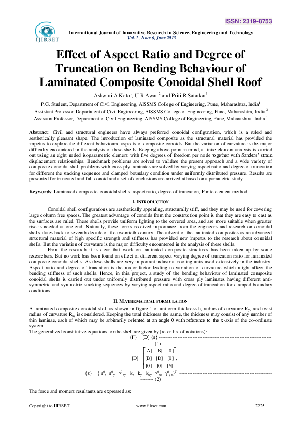 (PDF) Effect of Aspect Ratio and Degree of Truncation on Bending Behaviour of Laminated