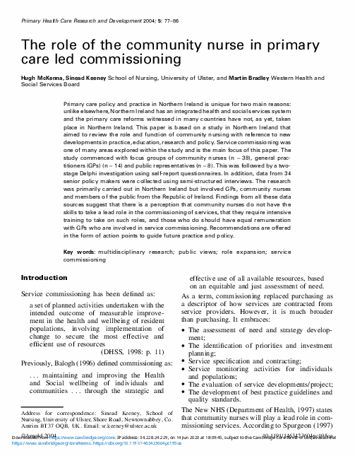 (PDF) The role of the community nurse in primary care led commissioning
