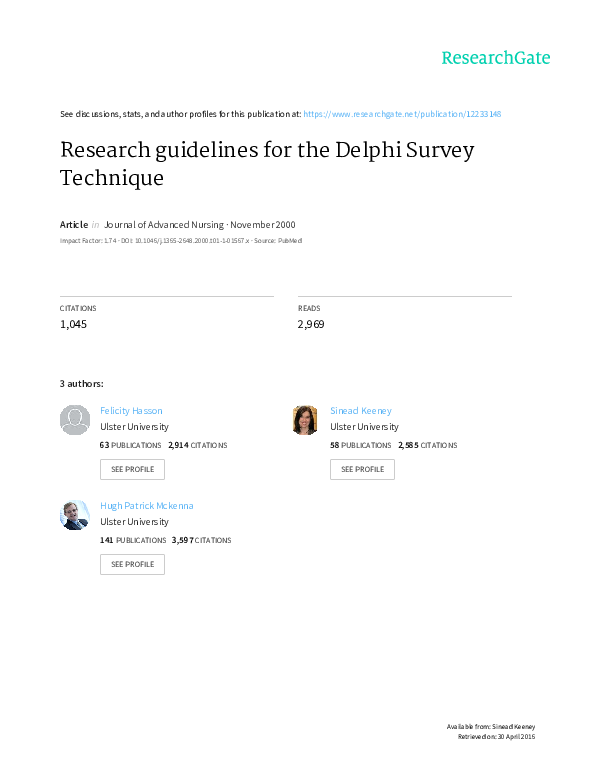 (PDF) Research guidelines for the Delphi survey technique
