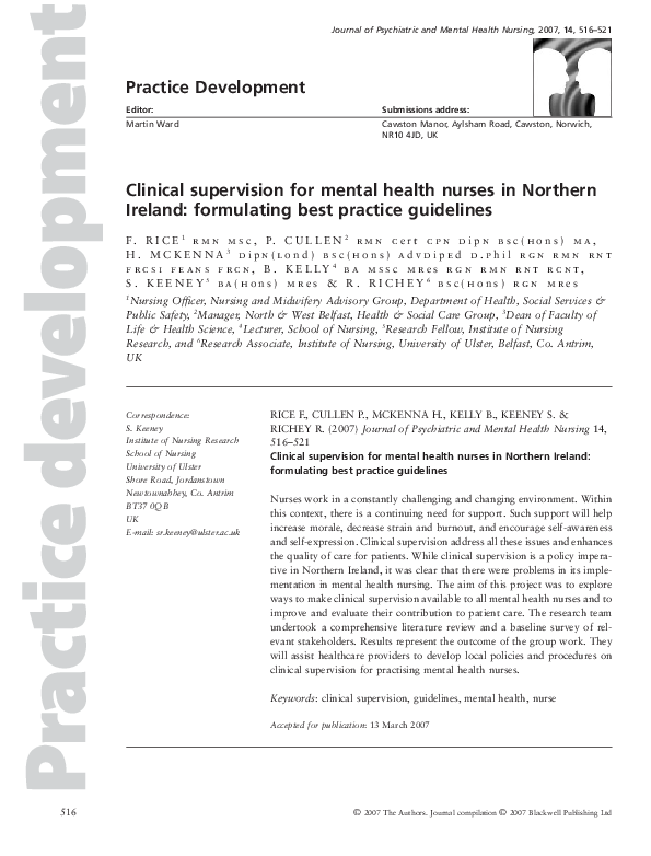 (PDF) Clinical supervision for mental health nurses in Northern Ireland ...