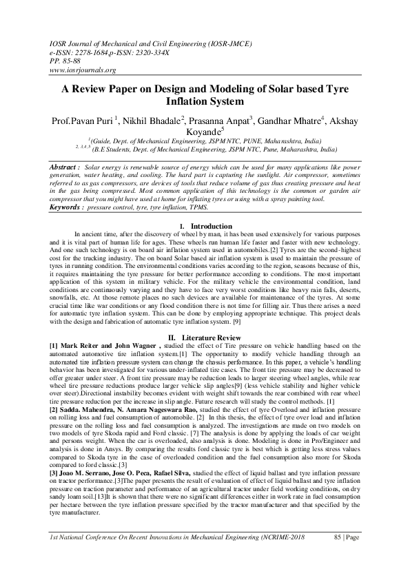 (PDF) Paper on Design and Modeling of Solar based Tyre Inflation System