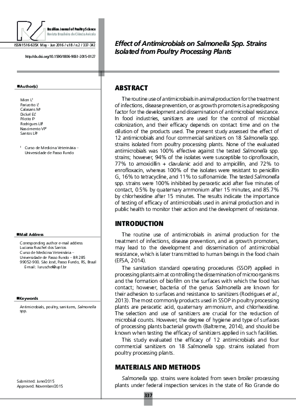 (PDF) Effect of Antimicrobials on Salmonella Spp. Strains Isolated from ...