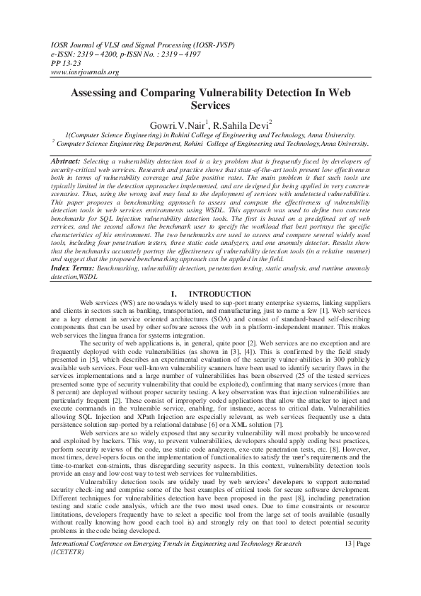 (PDF) Assessing and Comparing Vulnerability Detection In Web Services