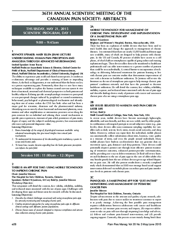 (PDF) 36th Annual Scientific Meeting of the Canadian Pain Society ...