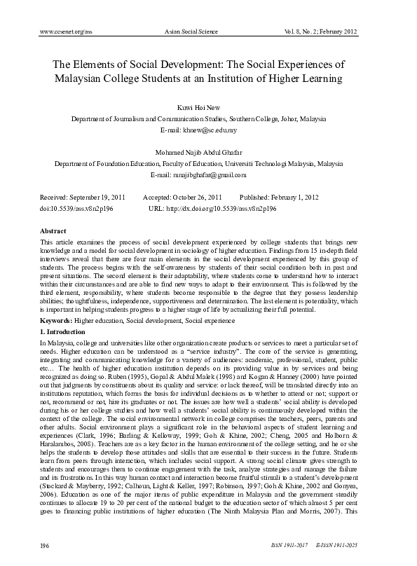 (PDF) The Elements of Social Development: The Social Experiences of ...