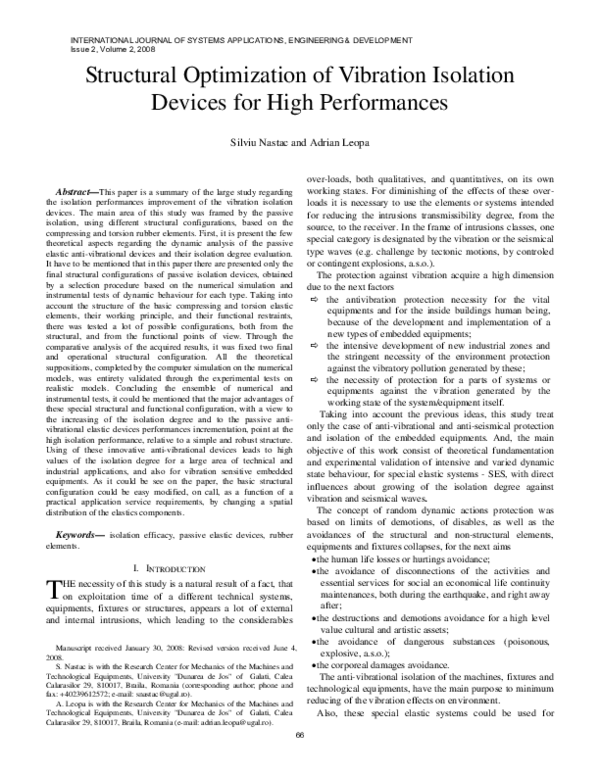 (PDF) Structural Optimization of Vibration Isolation Devices for High ...