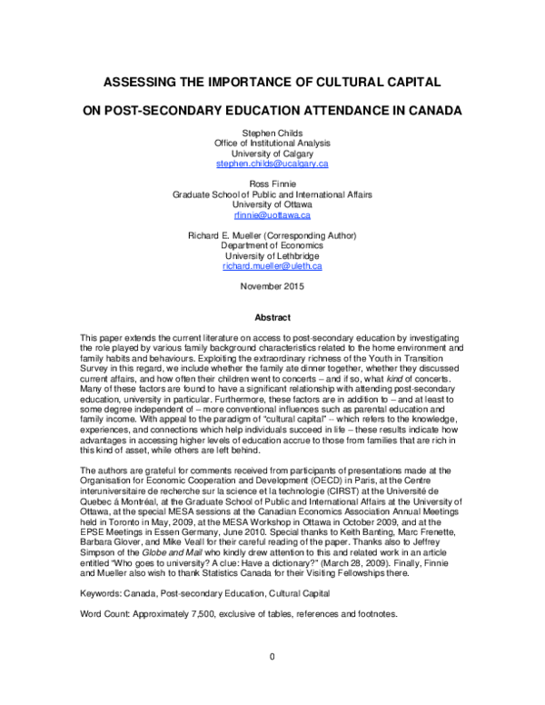 (PDF) Assessing the importance of cultural capital on post-secondary ...