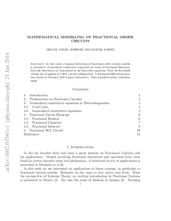 Pdf Mathematical Modelling Of Fractional Order Circuits Miguel Pdf Mathematical Modelling Of Fractional Order Circuits Miguel
