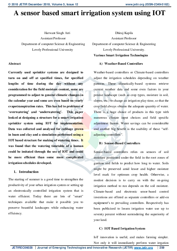 (PDF) A sensor based smart irrigation system using IOT