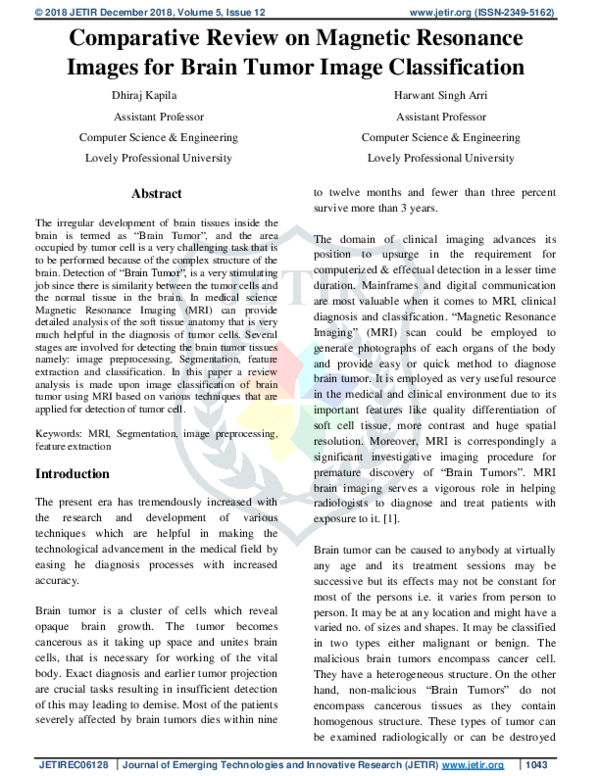 (PDF) Comparative Review on Magnetic Resonance Images for Brain Tumor ...