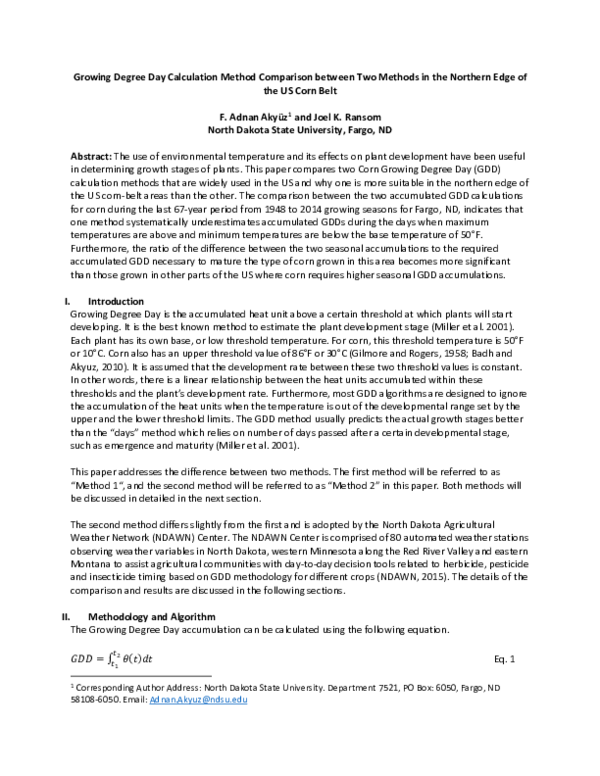  pdf growing degree day calculation method comparison between two