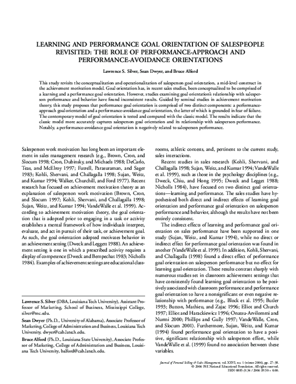 (PDF) Learning and Performance Goal Orientation of Salespeople ...