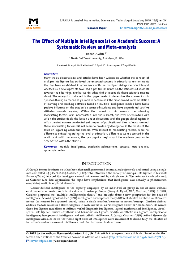 (PDF) The Effect of Multiple Intelligence(s) on Academic Success: A ...