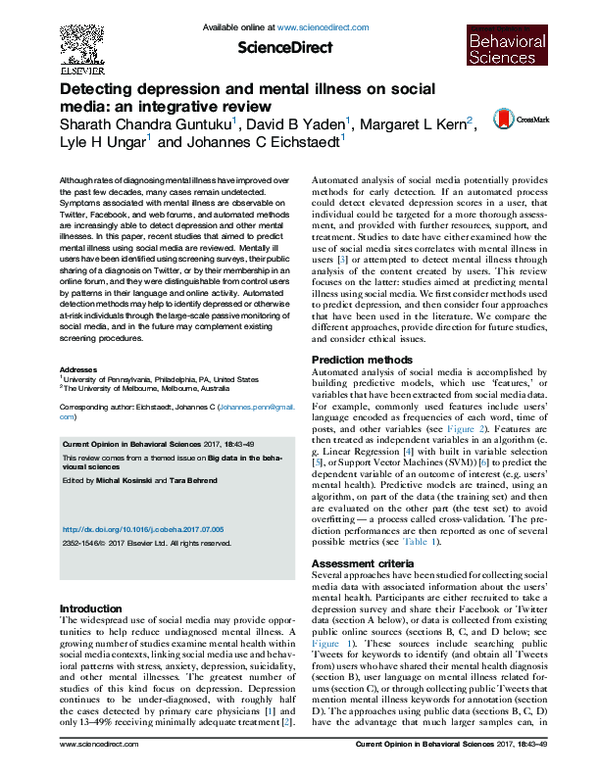 (PDF) Detecting depression and mental illness on social media: an ...