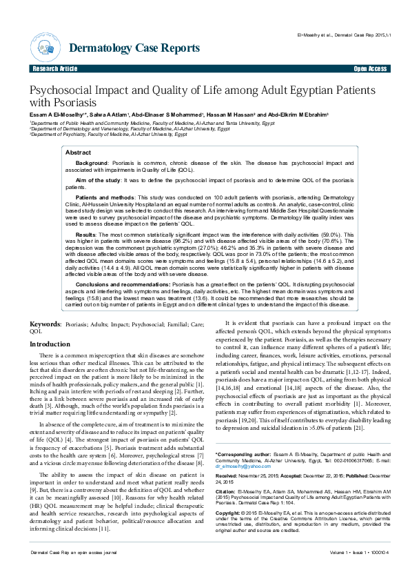 (PDF) Psychosocial Impact and Quality of Life among Adult Egyptian ...