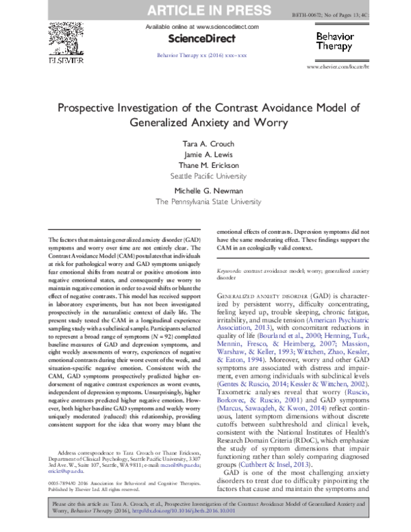 (PDF) Prospective Investigation of the Contrast Avoidance Model of ...