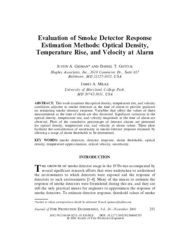 (PDF) Evaluation of Smoke Detector Response Estimation Methods
