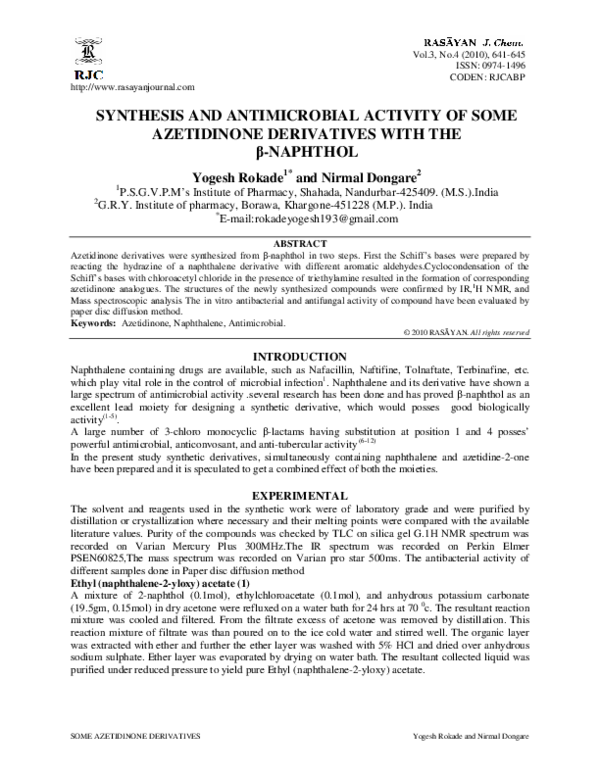 (PDF) Synthesis and Antimicrobial Activity of Some Azetidinone ...