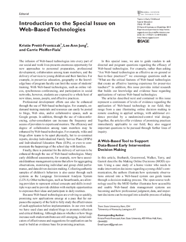 (PDF) Introduction to the Special Issue on Web-Based Technologies