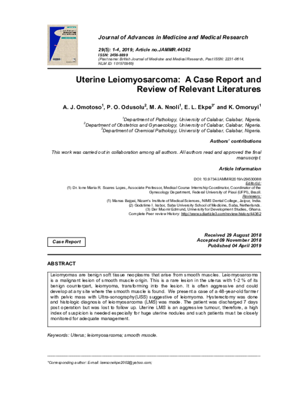 (PDF) Uterine A Case Report and Review of Relevant Literatures Martin Nnoli