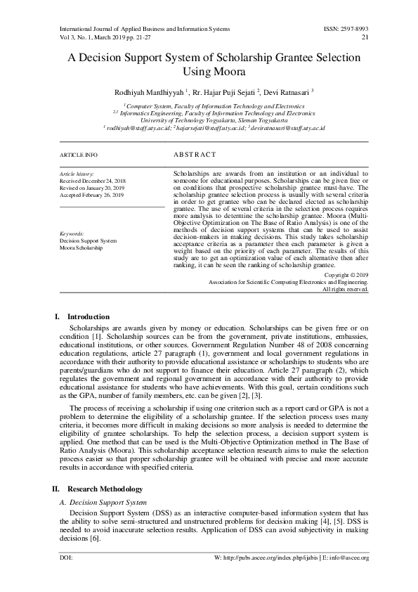 (PDF) A Decision Support System of Scholarship Grantee Selection Using ...