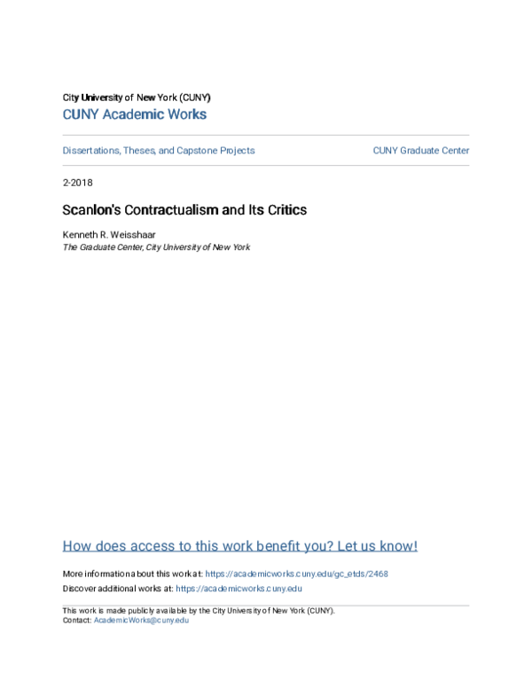 (PDF) Scanlon's Contractualism and Its Critics