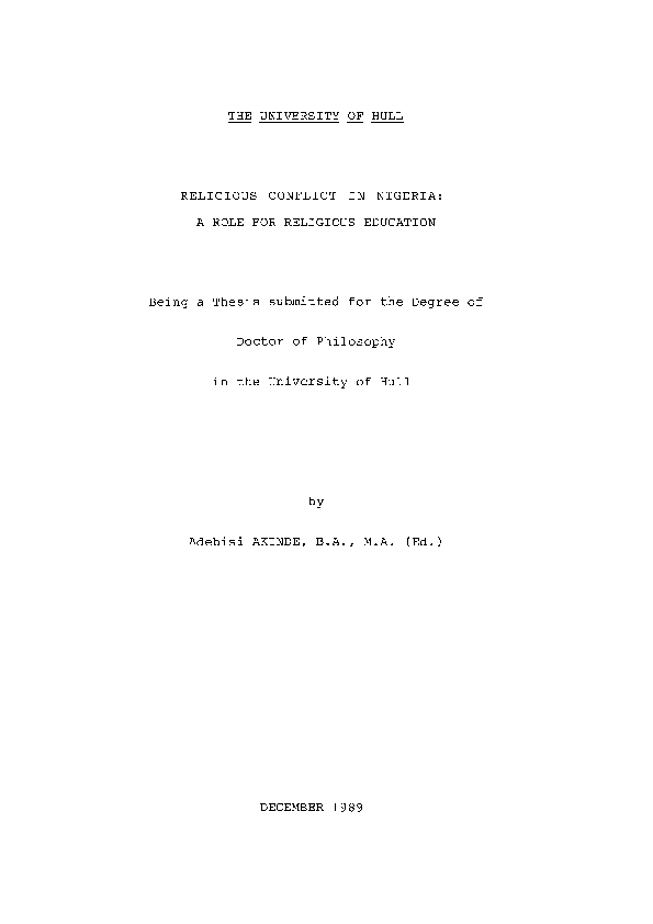 (PDF) Religious conflict in Nigeria : a role for religious education