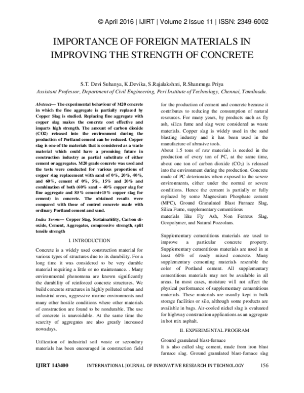 (PDF) Importance of Foreign Materials in Improving the Strength of Concrete