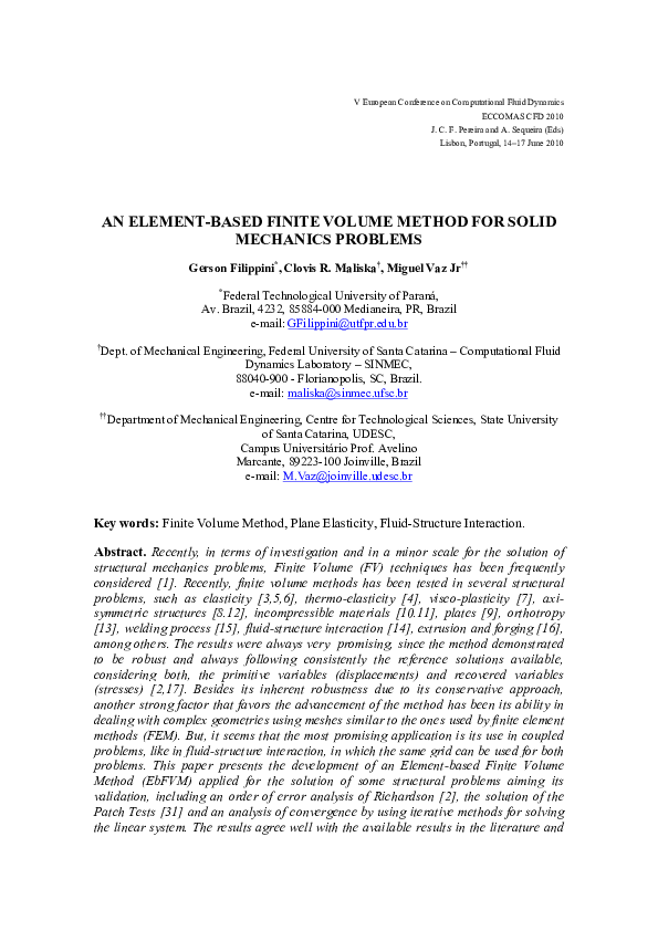 (PDF) An Element-Based Finite Volume Method for Solid Mechanics Problems