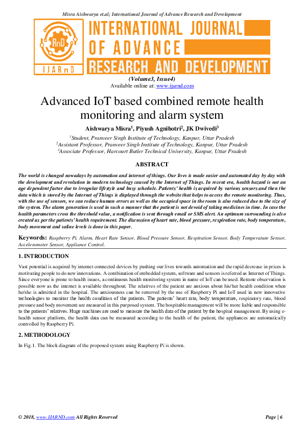 (PDF) Advanced IoT based combined remote health monitoring and alarm system