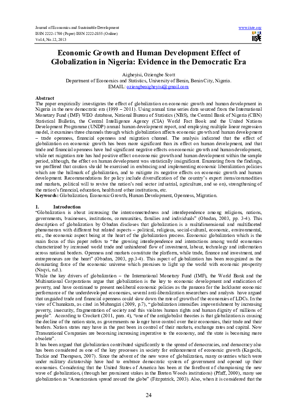 (PDF) Economic Growth and Human Development Effect of Globalization in ...