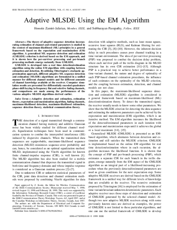 (PDF) Adaptive MLSDE using the EM algorithm