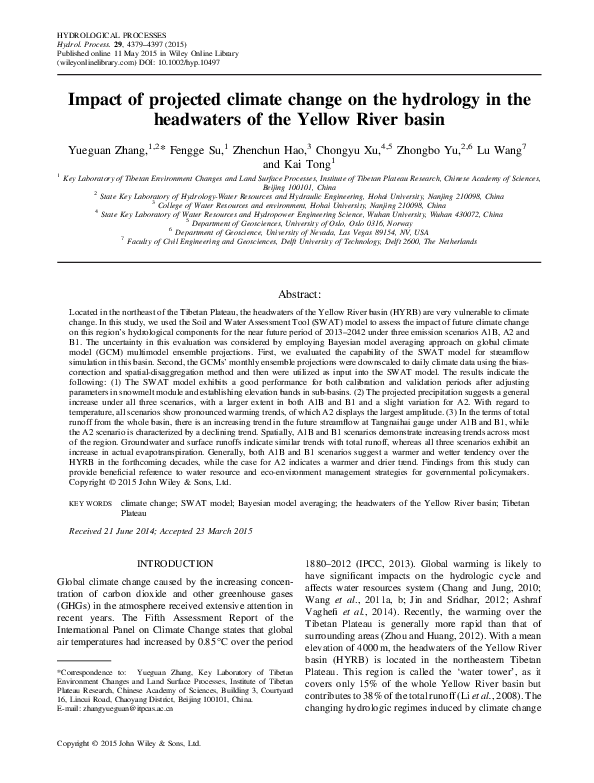 (PDF) Impact of projected climate change on the hydrology in the ...