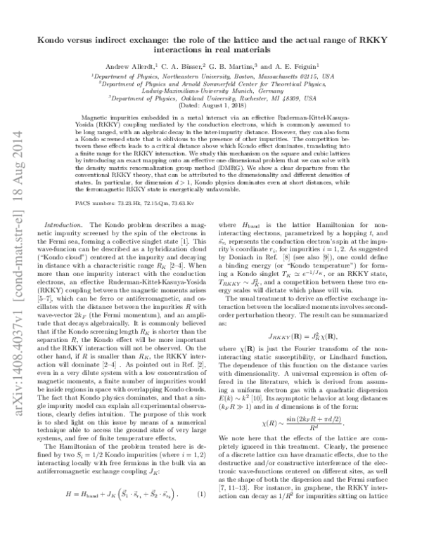 (PDF) Kondo versus indirect exchange: the role of the lattice and the ...