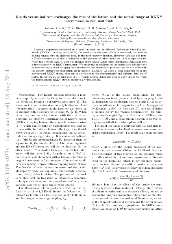 (PDF) Kondo versus indirect exchange: Role of lattice and actual range ...