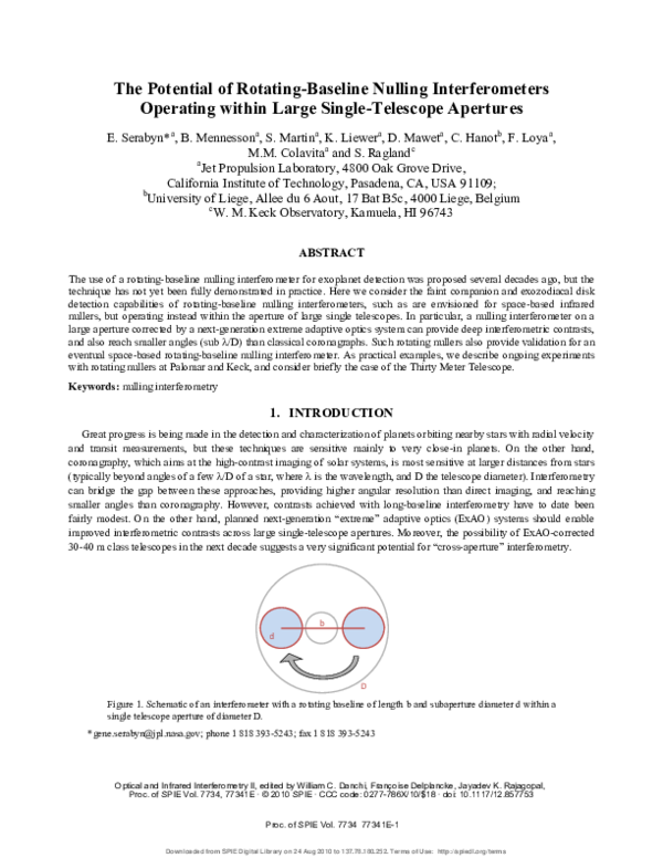 (PDF) The potential of rotating-baseline nulling interferometers ...
