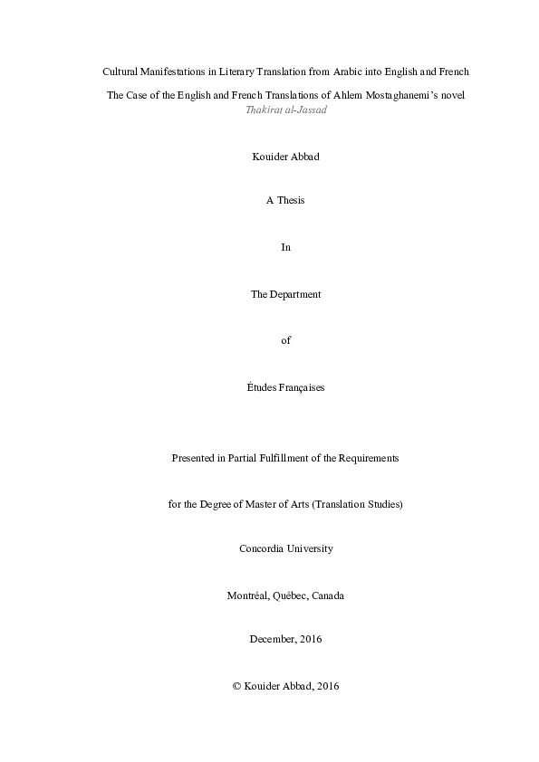 (PDF) Cultural Manifestations in Literary Translation from Arabic into ...