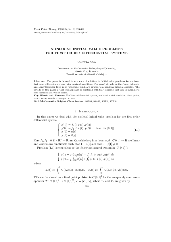 (PDF) Nonlocal initial value problems for first order differential systems
